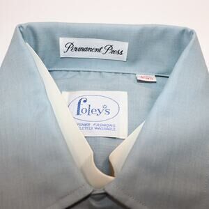 Vintage Foley’s Permanent Press Blue Button Up Shirt Retro Preppy Deadstock